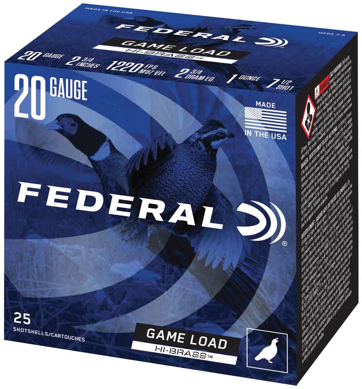 Federal- Game Load Upland Hi-Brass Ammunition, 20 GA, 2 3/4", 1 oz, #7.5
