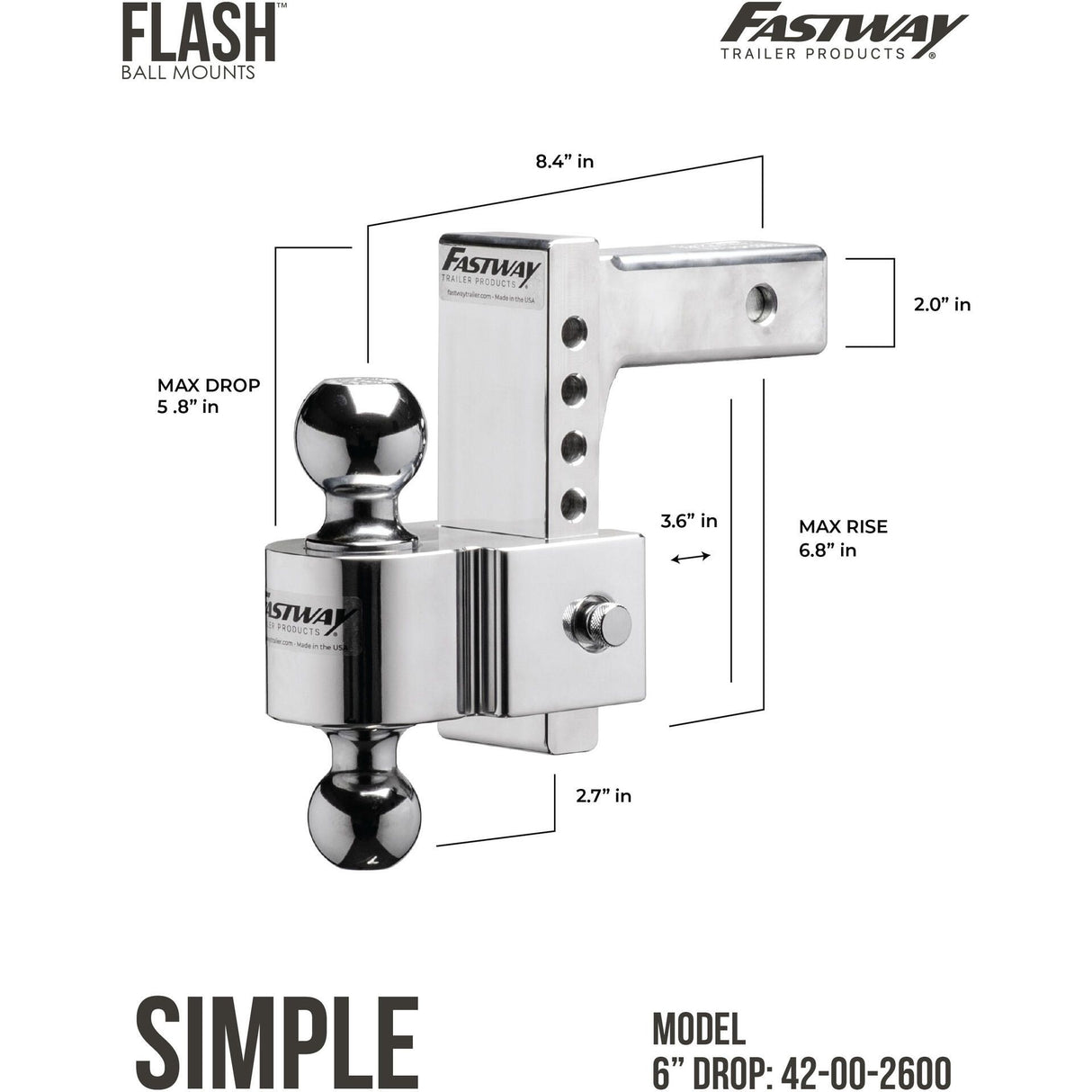 Fastway- E Series Trailer Hitch with Adjustable Ball Mount, 2" Receiver 6" Drop