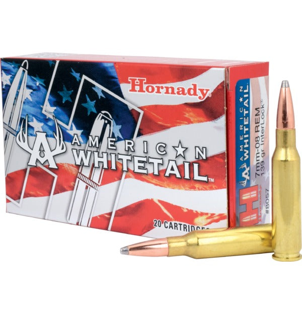 Hornady- InterLock, American Whitetail Ammunition- 7mm-08 REM, 139 Grain