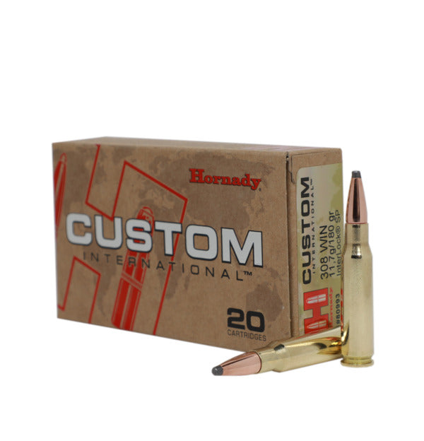 Hornady- InterLock SP Custom International Ammunition- 308 WIN, 180 Grain