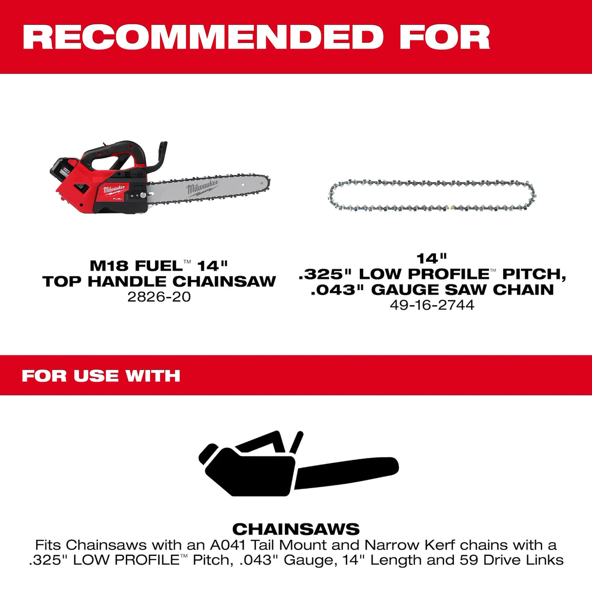 Milwaukee- 14" Chainsaw Guide Bar for Top Handle Chainsaw