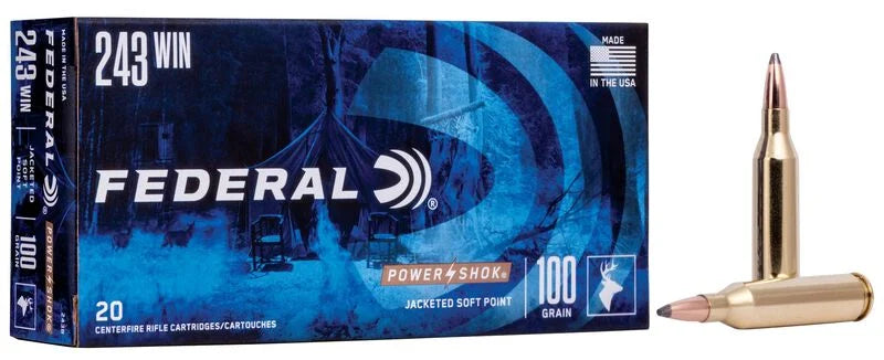 Federal- Power-Shok, Soft Point Ammunition- 243 WIN, 100 Grain