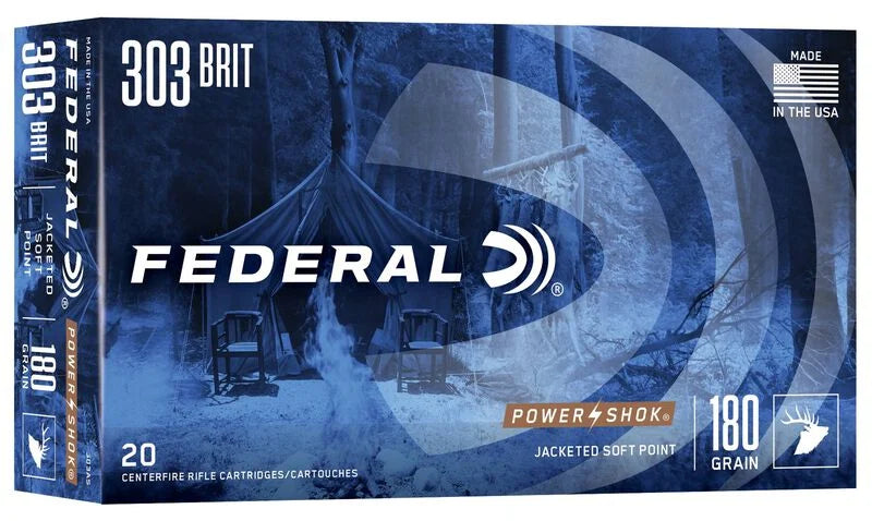 Federal- Power-Shok Jacketed Soft Point Ammunition- 303 BRIT, 180 Grain