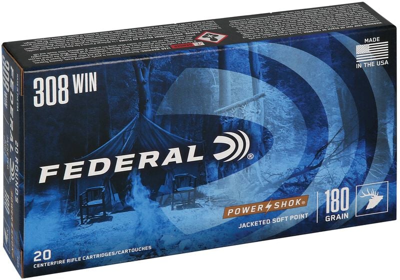 Federal- Power-Shok Jacketed Soft Point Ammunition- 308 WIN, 180 Grain