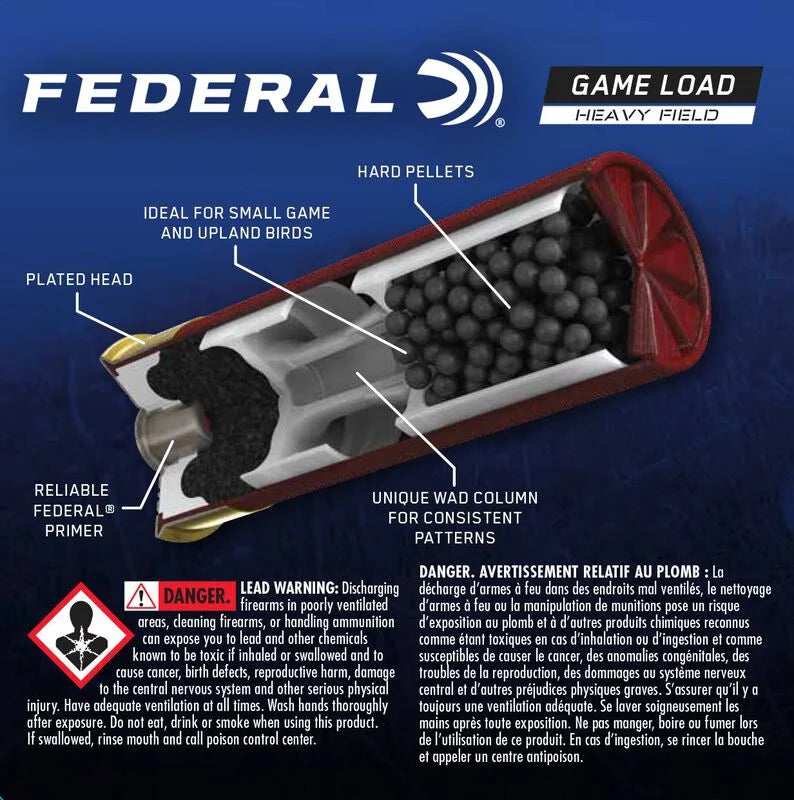 Federal- Game Load Heavy Field Ammunition- 12GA, 2 3/4", 1 1/8oz, #7.5