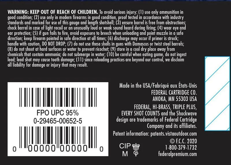 Federal- Game Load Upland Hi-Brass Ammunition, 20 GA, 2 3/4", 1 oz, #7.5