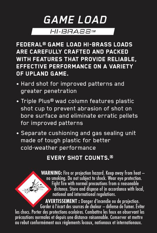 Federal- Game Load Upland Hi-Brass Ammunition, 20 GA, 2 3/4", 1 oz, #7.5