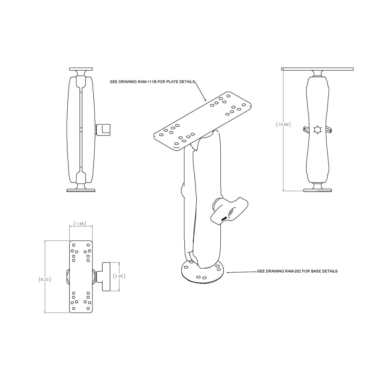 RAM Mounts- Universal Marine Electronic Mount- C Size, Long