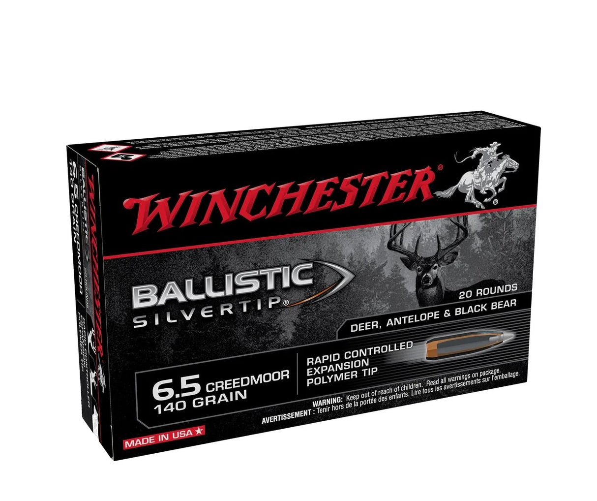 Winchester- Ballistic Silvertip Ammunition- 6.5 Creedmoor, 140 Grain