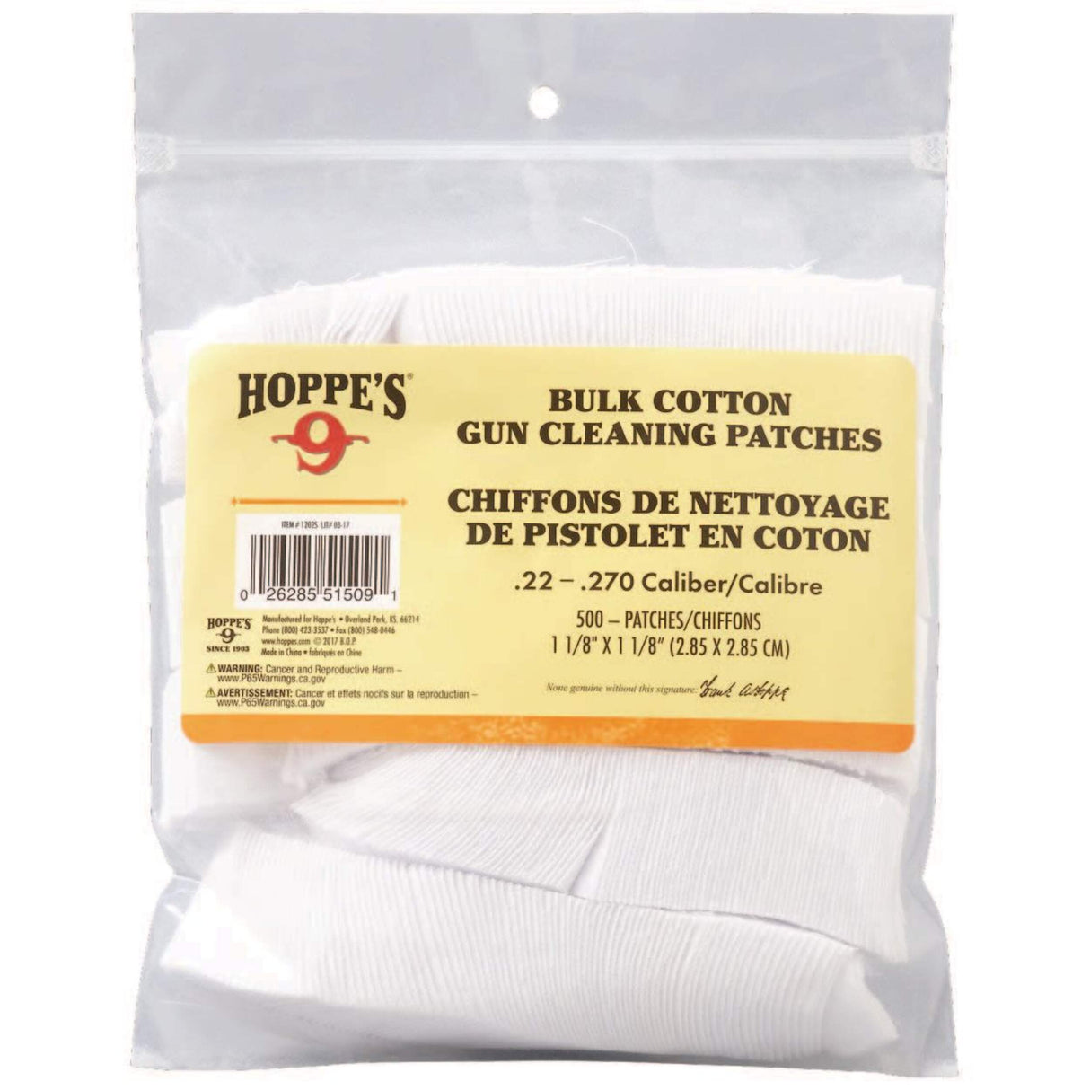Hoppe's- No. 9 Gun Cleaning Patches 0.22 - .270 Caliber, 500 pk